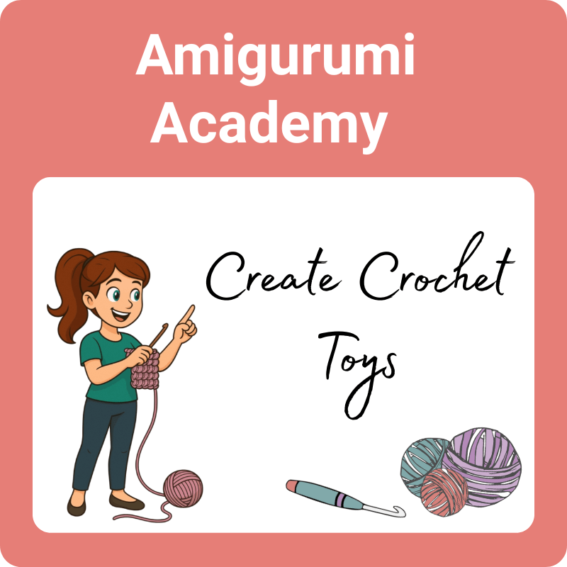 Amigurumi Academy graphic showing how to create crochet toys with Crochet Clare