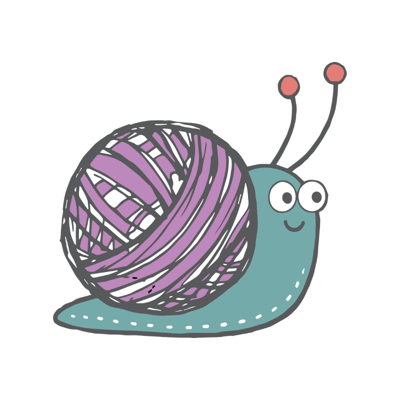 Crochet Clare snail icon representing slow beginner crochet tutorials