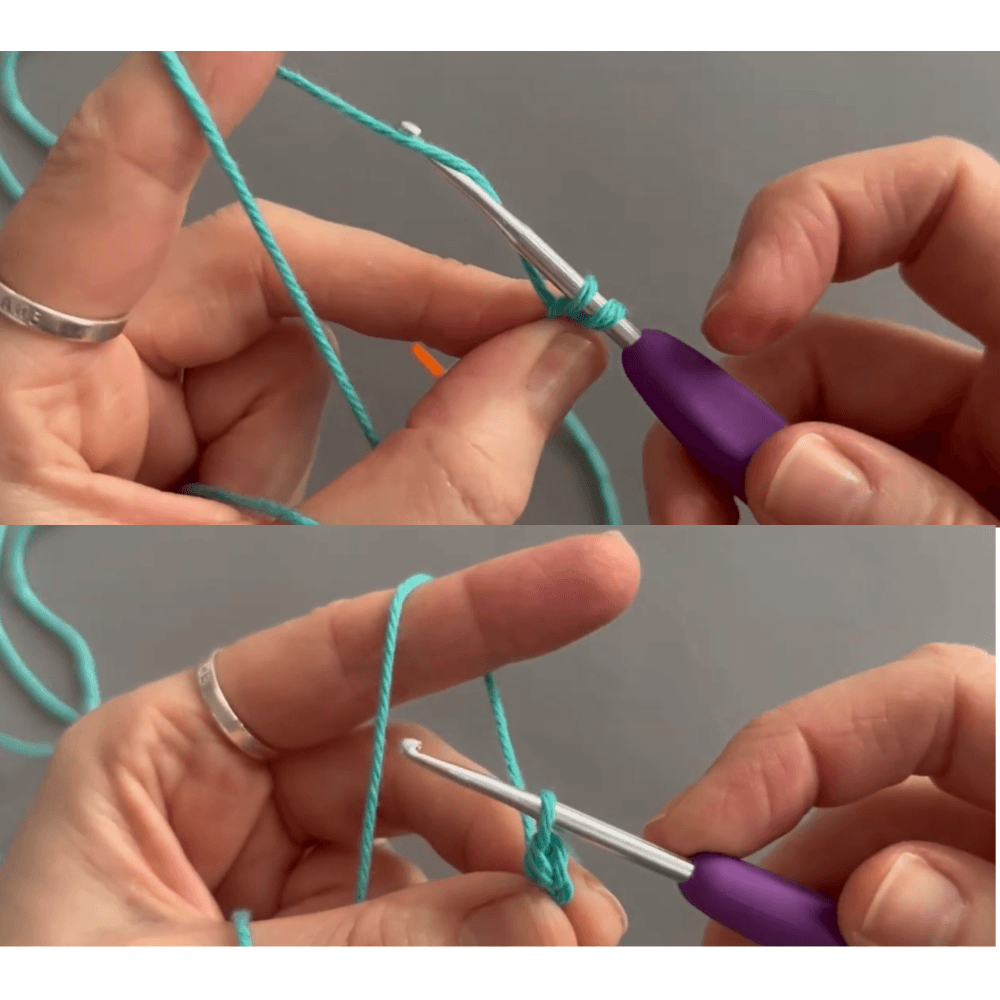 image showing how to crochet your first row for beginners