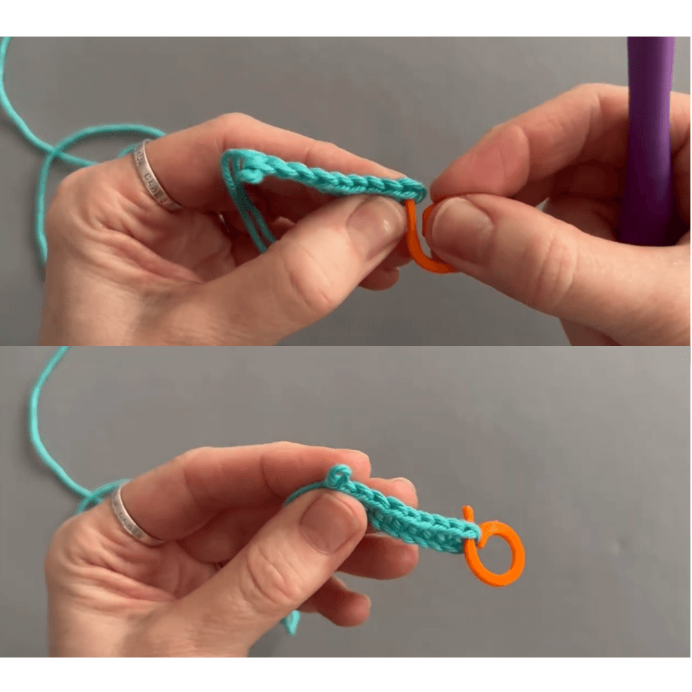 Image showing how to use a stitch marker when turning your work in crochet