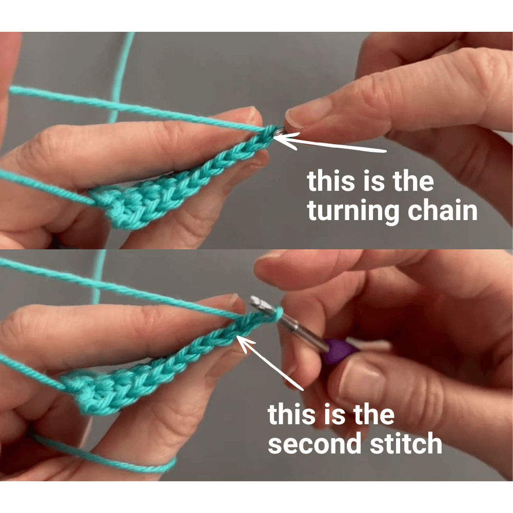 Image showing the turning chain for UK double crochet US single crochet