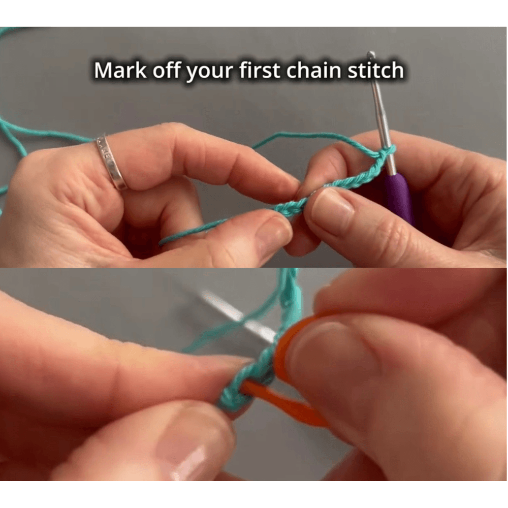 image showing where to place a stitch marker when crocheting your first row
